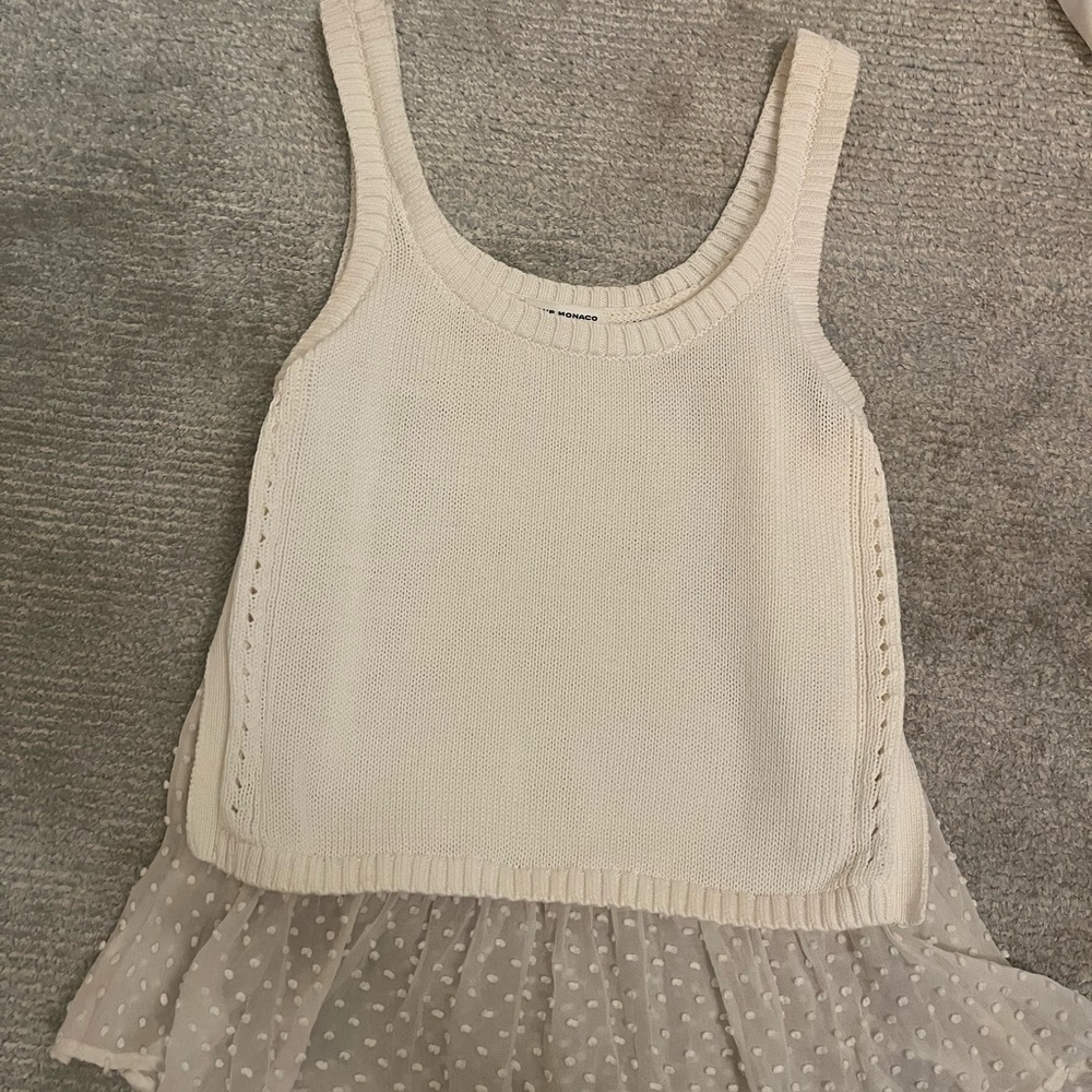 Club Monaco Ivory Knit Camisole with Polka Dot Hem